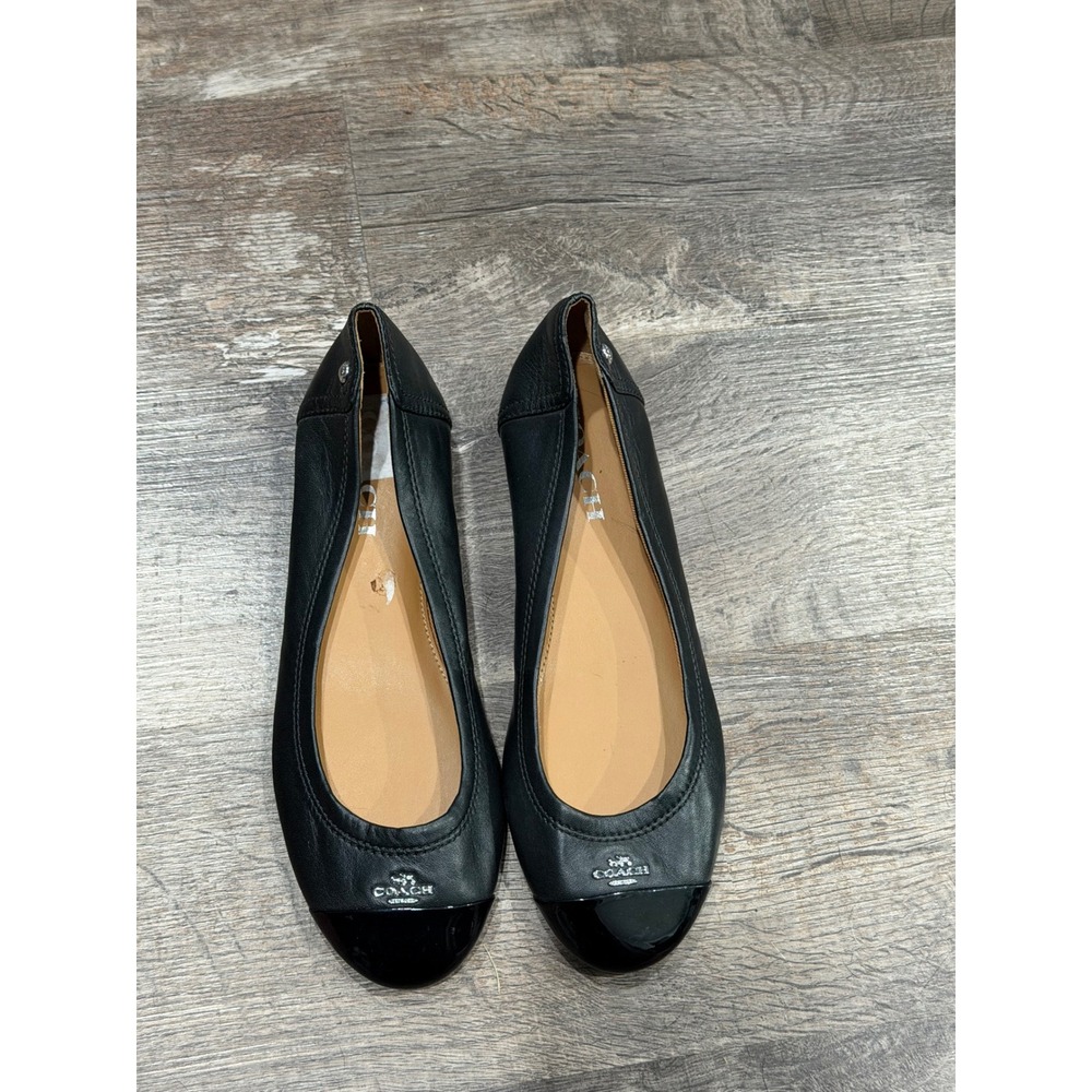 Coach Black Y2K Leather Ballet Flats Patent Cap Toe Logo Shoes Womens